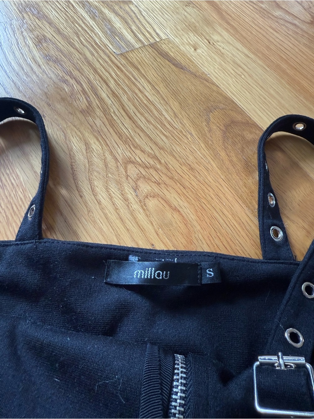 LF Millau Black Crop Top with Grommet Straps and Zipper Accent - Picture 3 of 3